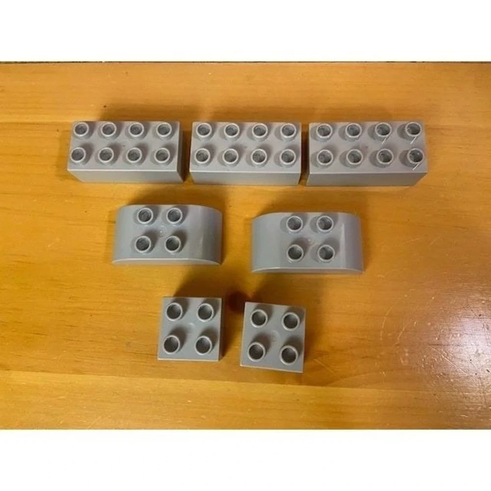 Lego Duplo Light Gray Bricks Lot 7pc 2x4 2x2 Curved Slopes 2002 Vintage Pieces